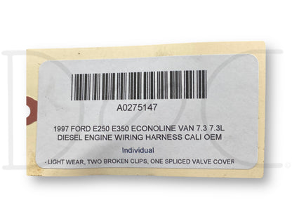 1997 Ford E250 E350 Econoline Van 7.3 7.3L Diesel Engine Wiring Harness Cali OEM