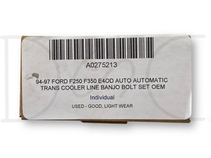 94-97 Ford F250 F350 E4OD Auto Automatic Trans Cooler Line Banjo Bolt Set OEM