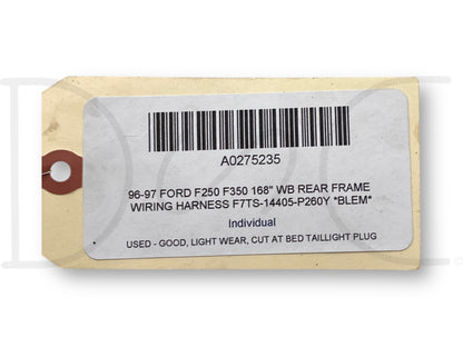 96-97 Ford F250 F350 168" WB Rear Frame Wiring Harness F7Ts-14405-P260Y *Blem*