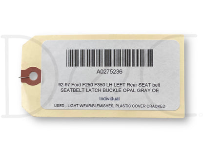 92-97 Ford F250 F350 LH Left Rear Seat Belt Seatbelt Latch Buckle Opal Gray OE