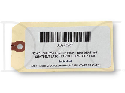 92-97 Ford F250 F350 RH Right Rear Seat Belt Seatbelt Latch Buckle Opal Gray OE