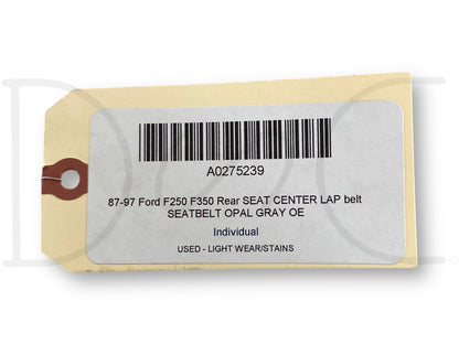 87-97 Ford F250 F350 Rear Seat Center Lap Belt Seatbelt Opal Gray OE