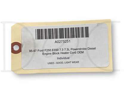 95-97 Ford F250 F350 7.3 7.3L Powerstroke Diesel Engine Block Heater Cord OEM