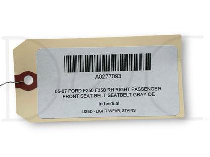 05-07 Ford F250 F350 RH Right Passenger Front Seat Belt Seatbelt Gray OE