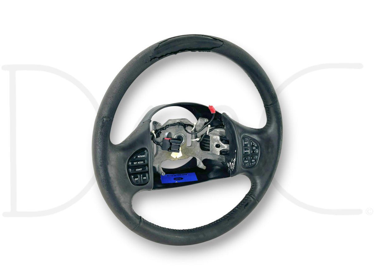 05-07 Ford F250 F350 Lariat Steering Wheel Black Leather W/ Cruise Audio *Blem*