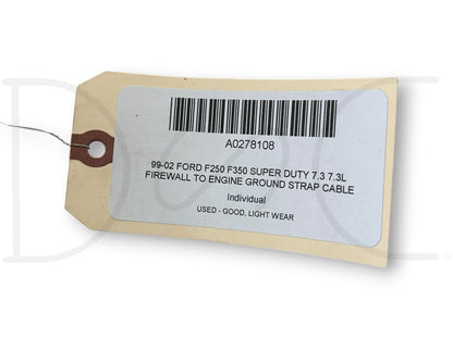 99-02 Ford F250 F350 Super Duty 7.3 7.3L Firewall To Engine Ground Strap Cable