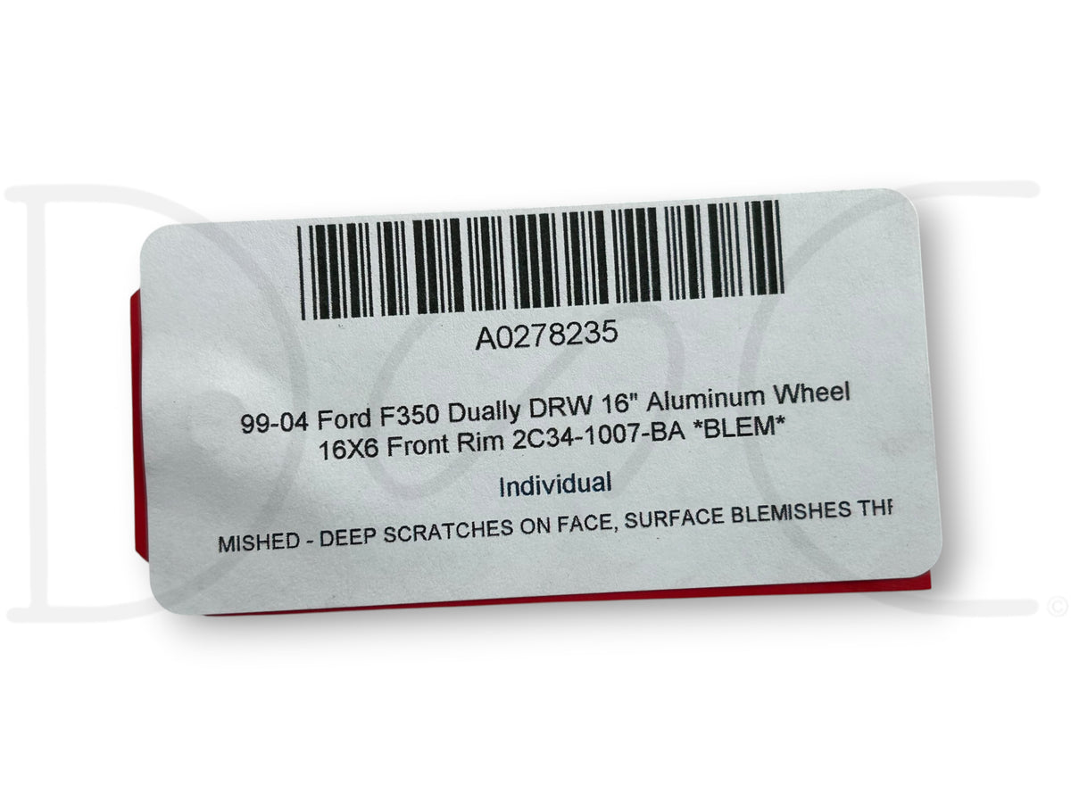 99-04 Ford F350 Dually DRW 16" Aluminum Wheel 16X6 Front Rim 2C34-1007-BA *Blem*