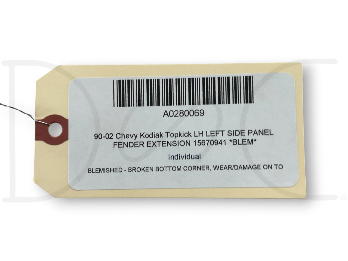 90-02 Chevy Kodiak Topkick LH Left Side Panel Fender Extension 15670941 *Blem*