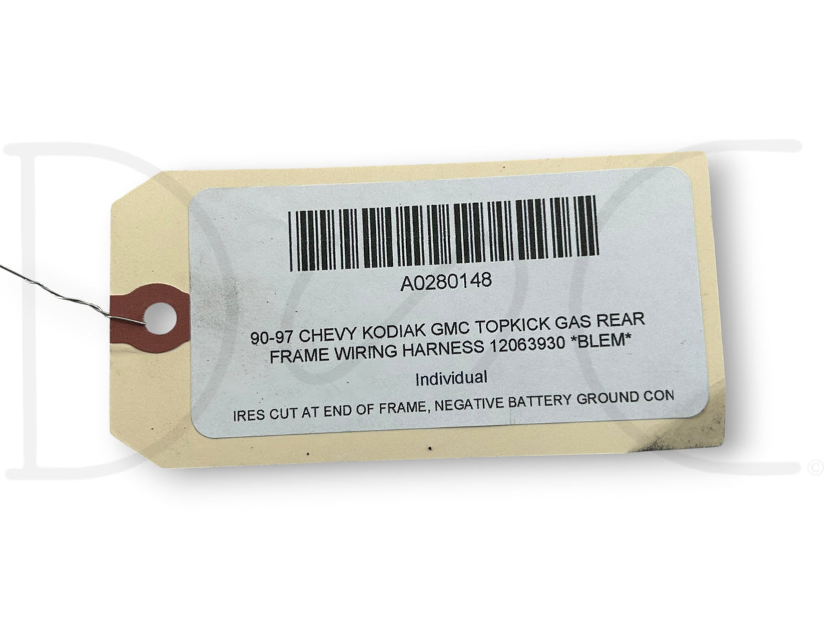 90-97 Chevy Kodiak GMC Topkick Gas Rear Frame Wiring Harness 12063930 *Blem*