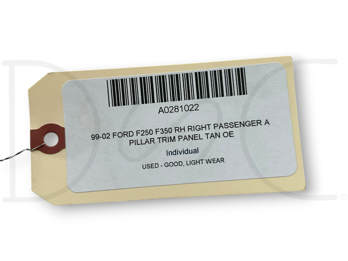 99-02 Ford F250 F350 RH Right Passenger A Pillar Trim Panel Tan OE