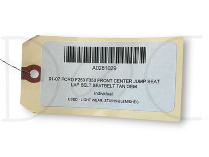 01-07 Ford F250 F350 Front Center Jump Seat Lap Belt Seatbelt Tan OEM