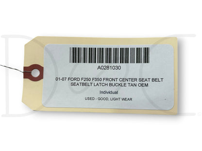 01-07 Ford F250 F350 Front Center Seat Belt Seatbelt Latch Buckle Tan OEM