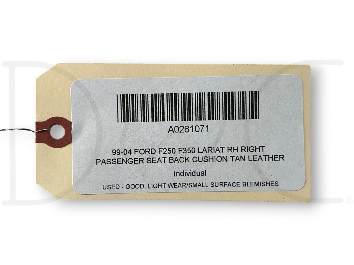 99-04 Ford F250 F350 Lariat RH Right Passenger Seat Back Cushion Tan Leather