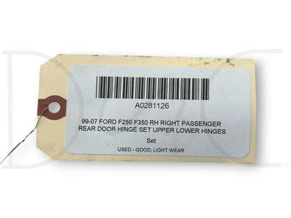 99-07 Ford F250 F350 RH Right Passenger Rear Door Hinge Set Upper Lower Hinges