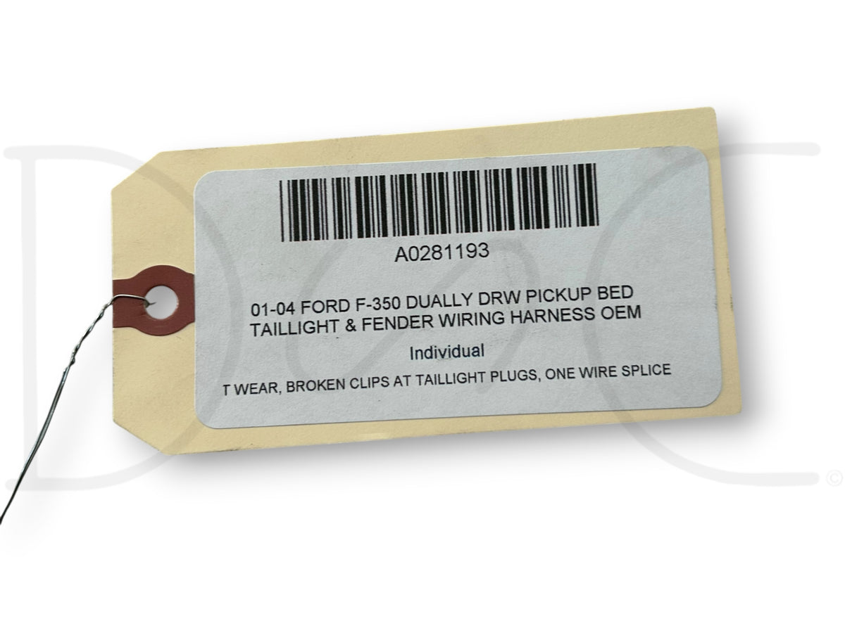 01-04 Ford F-350 Dually DRW Pickup Bed Taillight & Fender Wiring Harness OEM