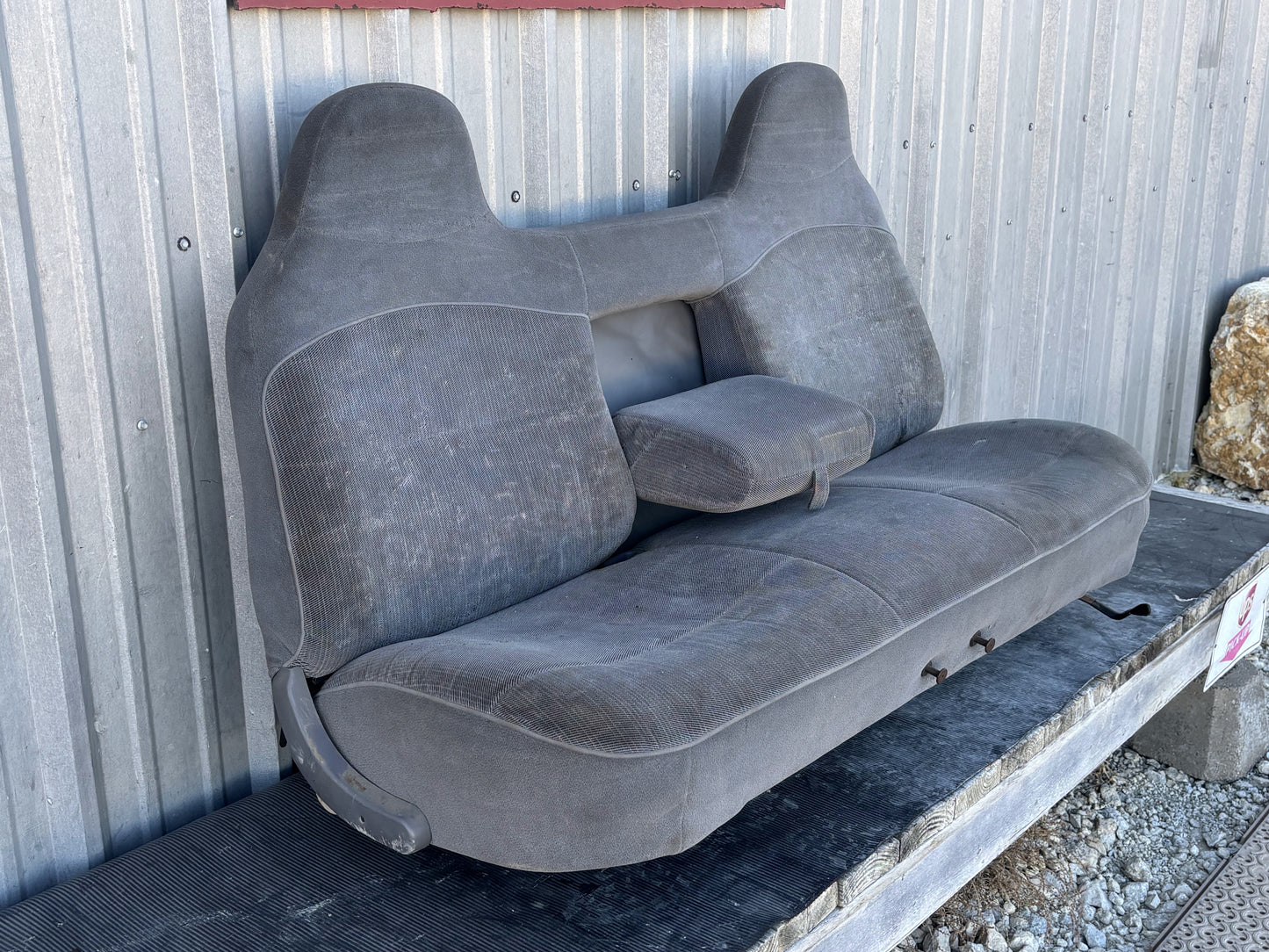 92-97 Ford F250 F350 Crew Cab Rear Bench Seat W/ Armrest Opal Gray Cloth