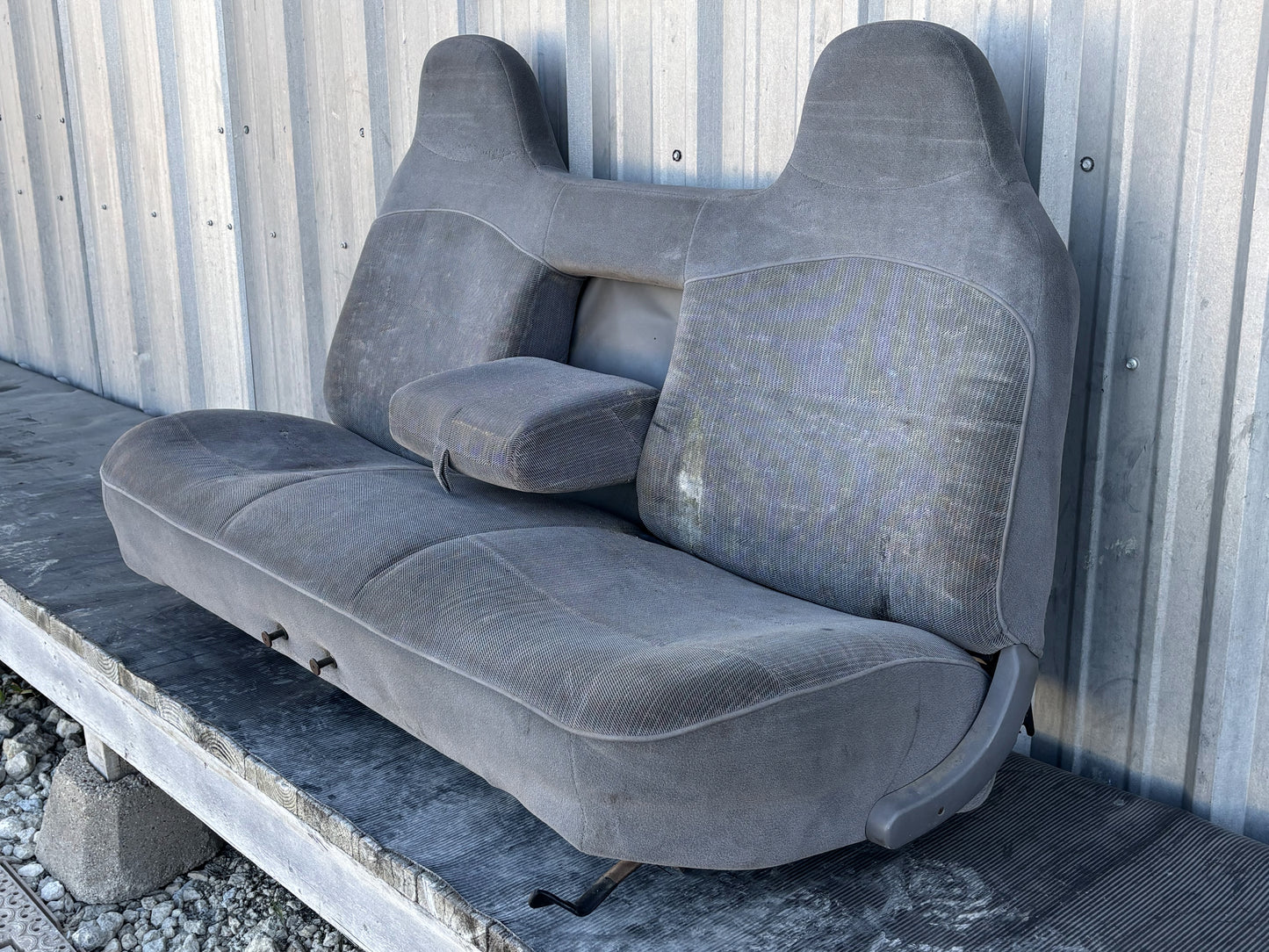 92-97 Ford F250 F350 Crew Cab Rear Bench Seat W/ Armrest Opal Gray Cloth