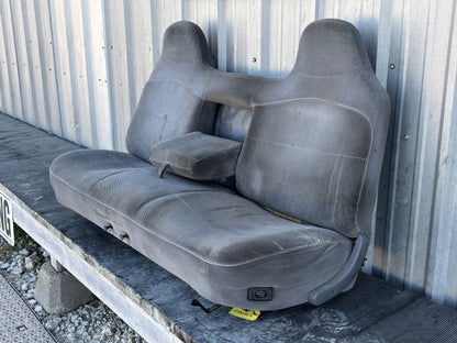 92-97 Ford F250 F350 Front Bench Seat W/ Armrest Power Lumbar Opal Gray Cloth