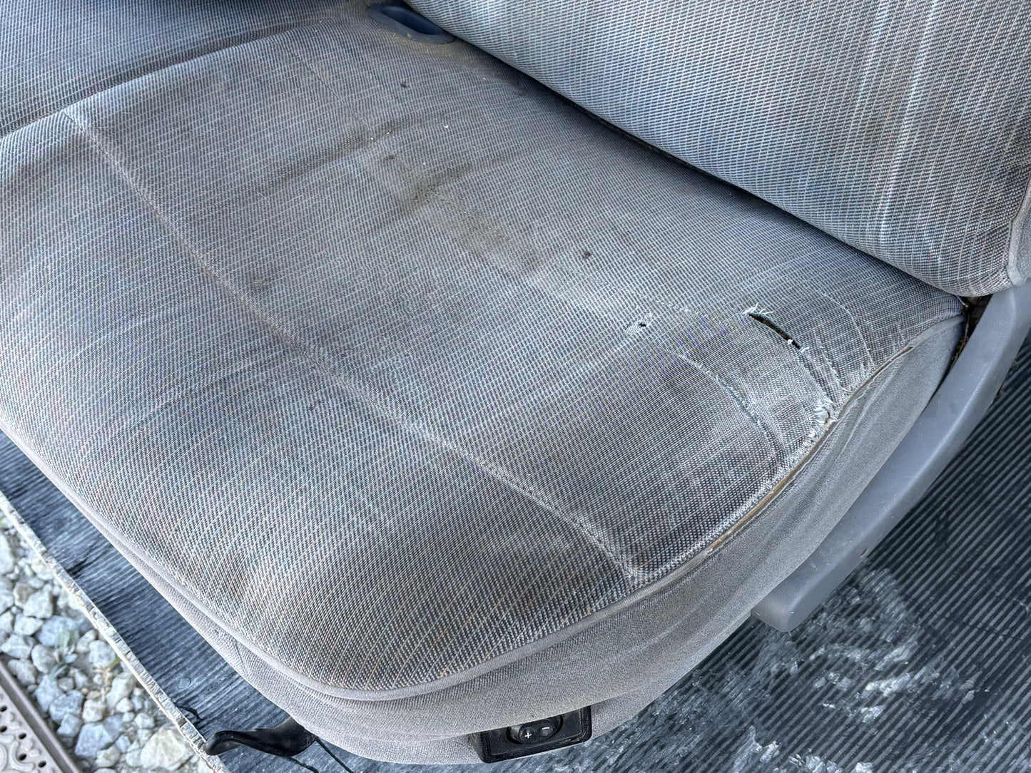 92-97 Ford F250 F350 Front Bench Seat W/ Armrest Power Lumbar Opal Gray Cloth