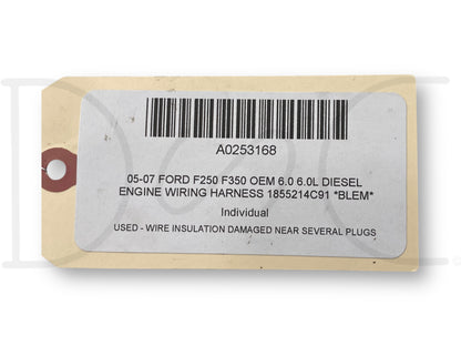 05-07 Ford F250 F350 OEM 6.0 6.0L Diesel Engine Wiring Harness 1855214C91 *Blem*