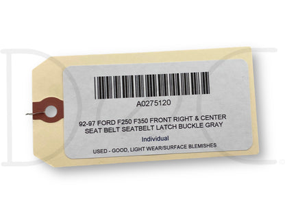 92-97 Ford F250 F350 Front Right & Center Seat Belt Seatbelt Latch Buckle Gray