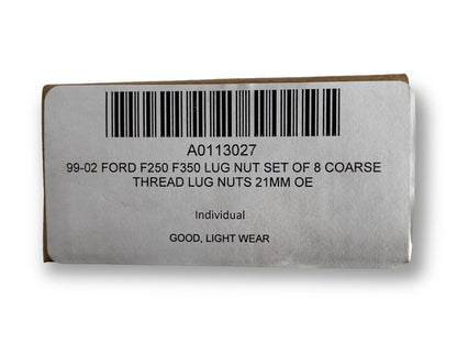 99-02 Ford F250 F350 Lug Nut Set Of 8 Coarse Thread Lug Nuts 21mm OE
