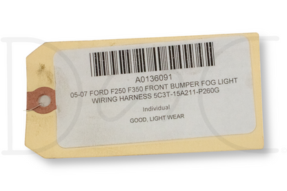 05-07 Ford F250 F350 Front Bumper Fog Light Wiring Harness 5C3T-15A211-P260G