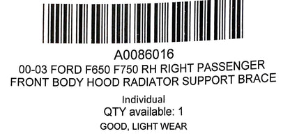 00-03 Ford F650 F750 RH Right Passenger Front Body Hood Radiator Support Brace