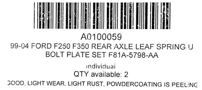 99-04 Ford F250 F350 Rear Axle Leaf Spring U Bolt Plate F81A-5798-AA