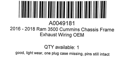 2018 Ram 3500 Cummins Chassis Frame Exhaust Wiring OEM