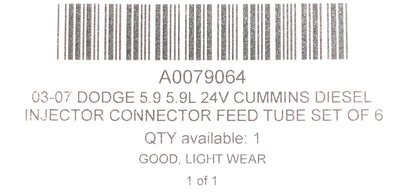 03-07 Dodge 5.9 5.9L 24V Cummins Diesel Injector Connector Feed Tube Set Of 6
