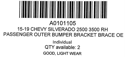 15-19 Chevy Silverado 2500 3500 RH Passenger Outer Bumper Bracket Brace OE