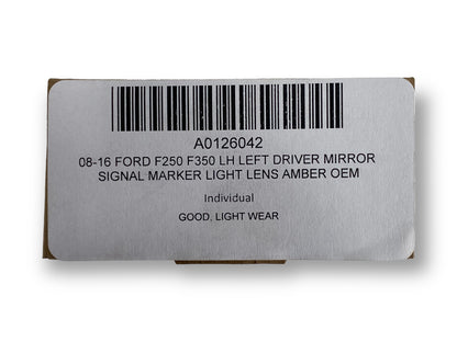 08-16 Ford F250 F350 LH Left Driver Mirror Signal Marker Light Lens Amber OEM