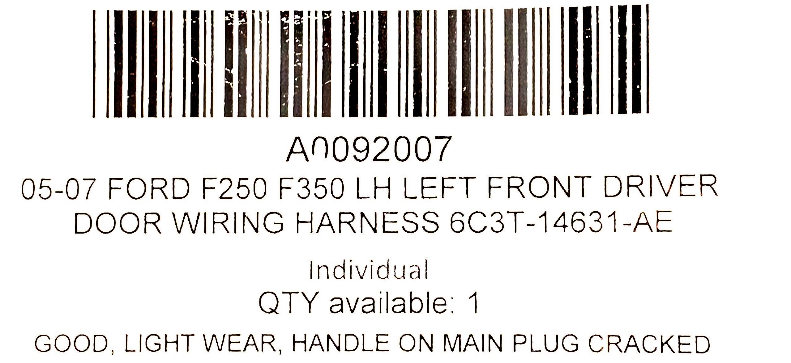 05-07 Ford F250 F350 LH Left Front Driver Door Wiring Harness 6C3T