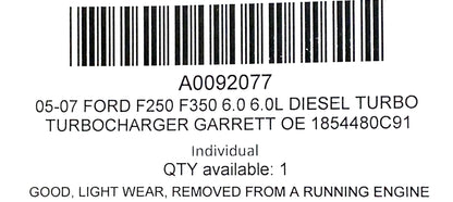 05-07 Ford F250 F350 6.0 6.0L Diesel Turbo Turbocharger Garrett OE 1854480C91