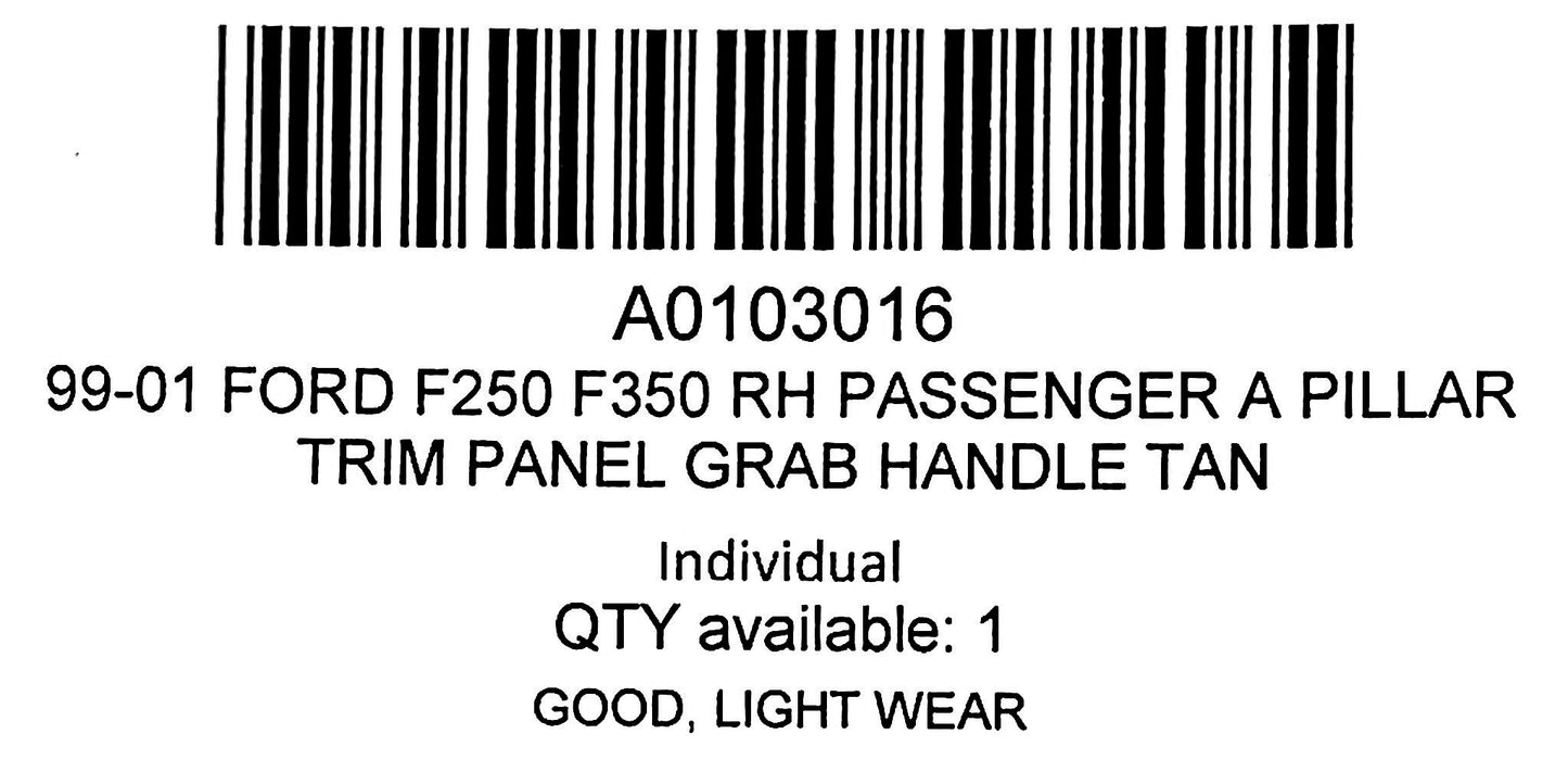 99-02 Ford F250 F350 RH Passenger A Pillar Trim Panel Grab Handle Tan