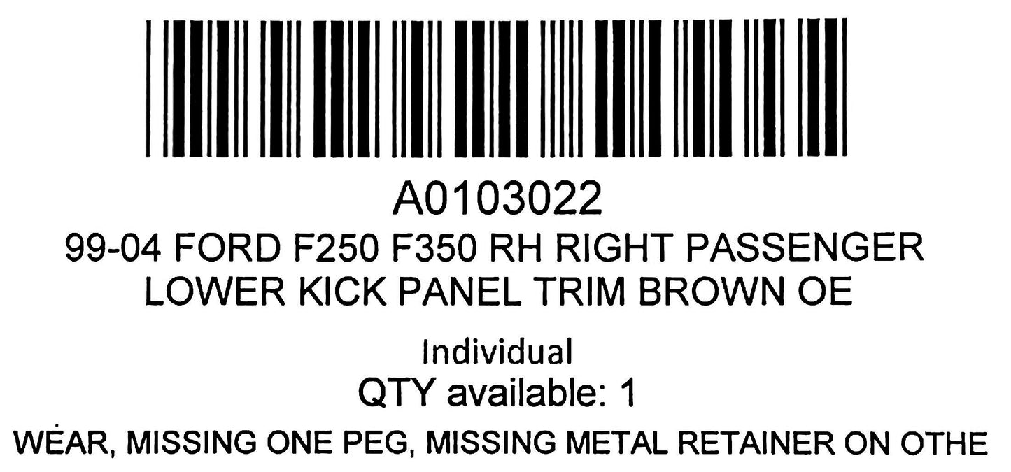 99-04 Ford F250 F350 RH Right Passenger Lower Kick Panel Trim Brown OE