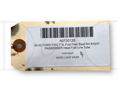 99-02 Ford F250 7.3L Fuel Filter Bowl RH Right Passenger Head Fuel Line Tube