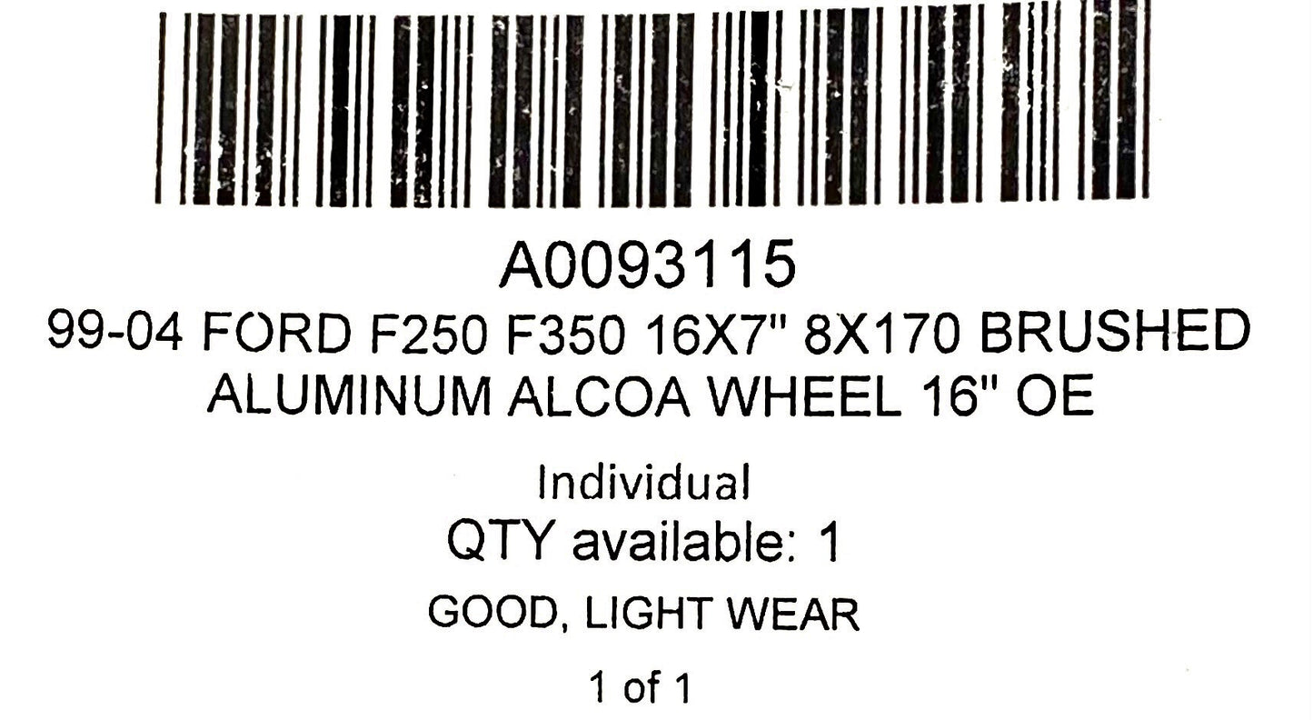 99-04 Ford F250 F350 16X7" 8X170 Brushed Aluminum Alcoa Wheel 16" OE