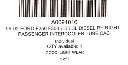 99-02 Ford F250 F350 7.3 7.3L Diesel RH Right Passenger Intercooler Tube CAC