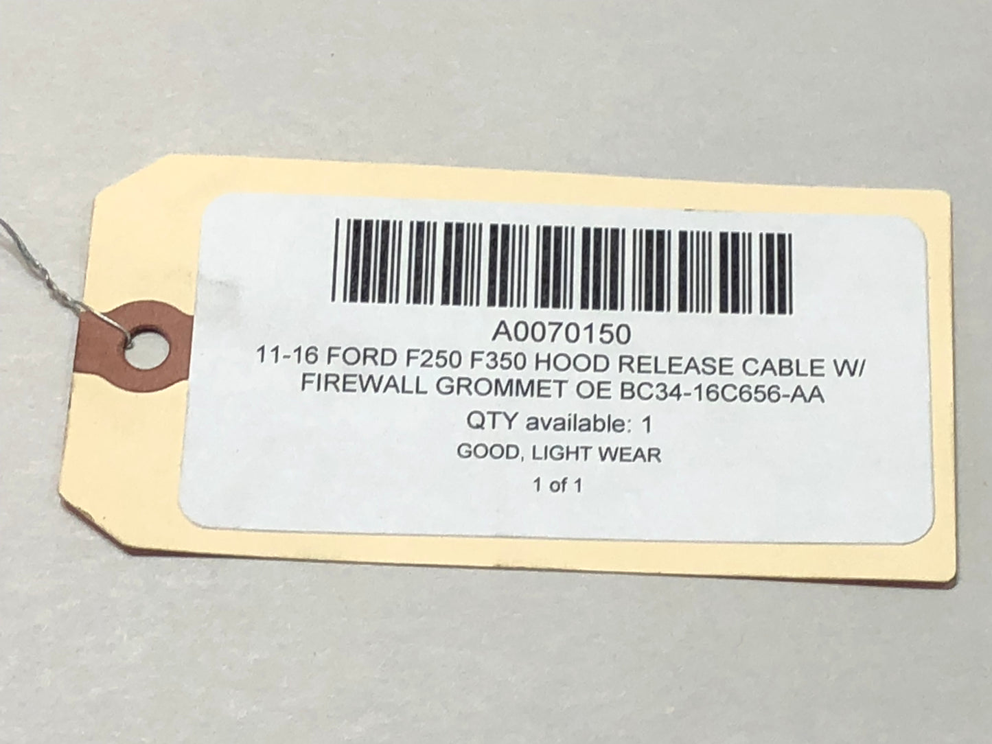 11-16 Ford F250 F350 Hood Release Cable W/ Firewall Grommet OE BC34-16C656-AA