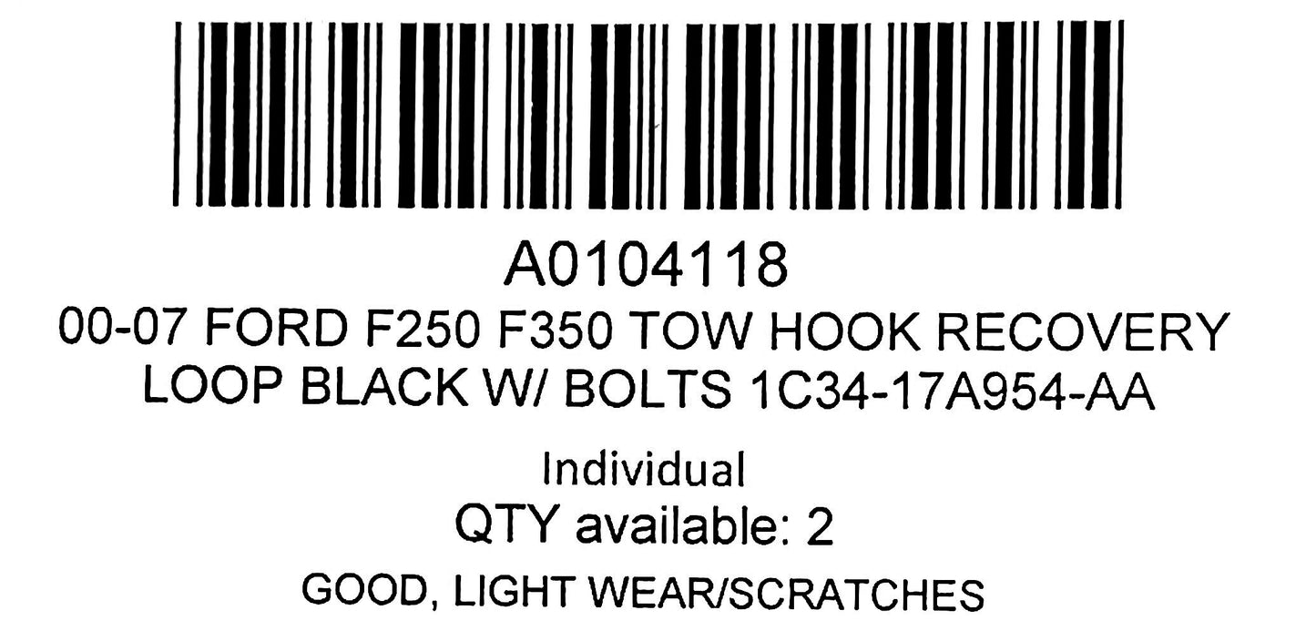00-07 Ford F250 F350 Tow Hook Recovery Loop Black W/ Bolts 1C34-17A954-AA