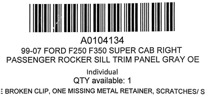 99-07 Ford F250 F350 Super Cab Right Passenger Rocker Sill Trim Panel Gray OE