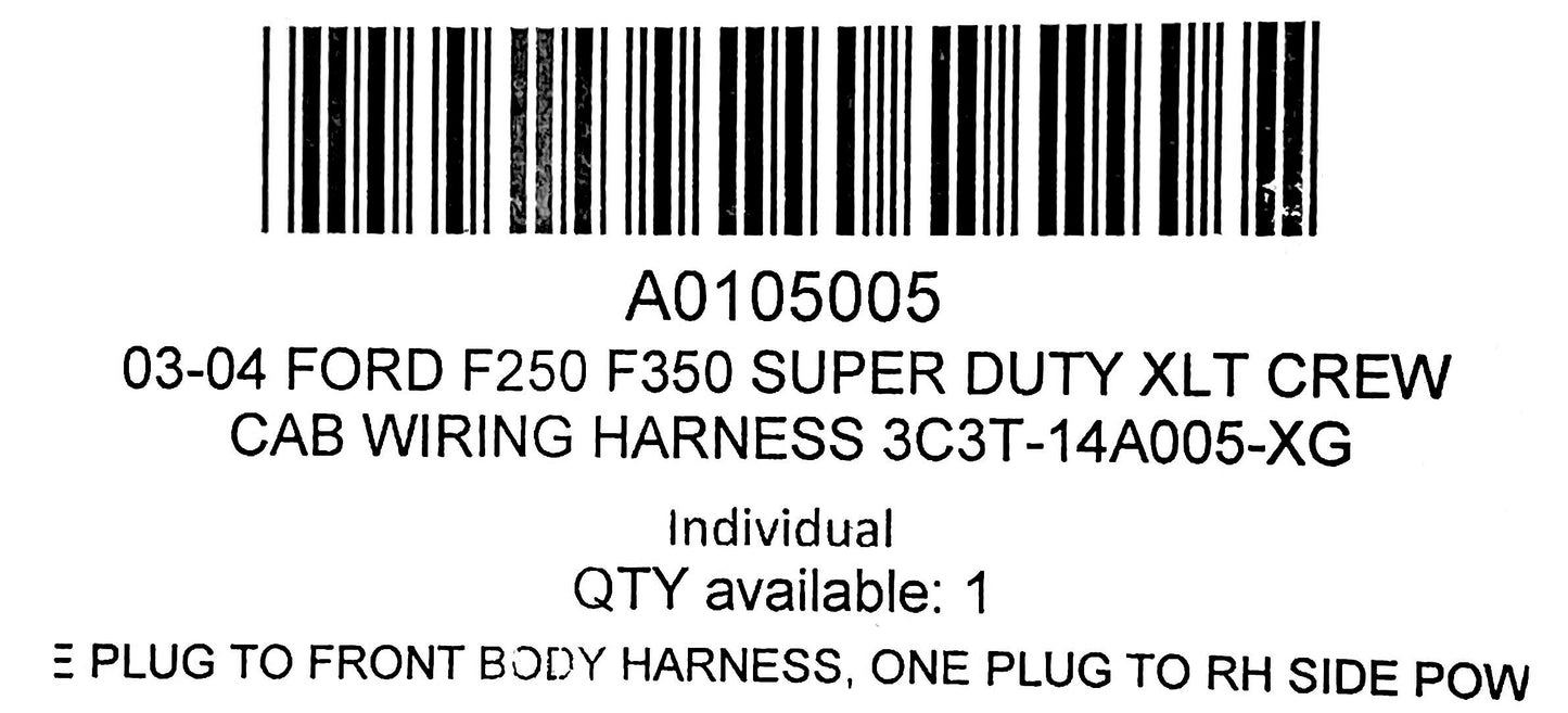 03-04 Ford F250 F350 Super Duty XLT Crew Cab Wiring Harness 3C3T-14A005-XG