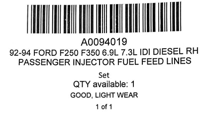92-94 Ford F250 F350 6.9L 7.3L IDI Diesel RH Passenger Injector Fuel Feed Lines