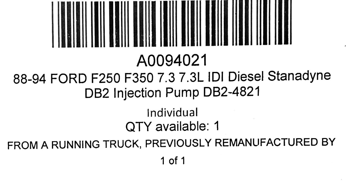 88-94 Ford F250 F350 7.3 7.3L IDI Diesel Stanadyne DB2 Injection Pump DB2-4821