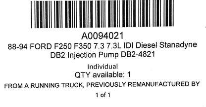 88-94 Ford F250 F350 7.3 7.3L IDI Diesel Stanadyne DB2 Injection Pump DB2-4821
