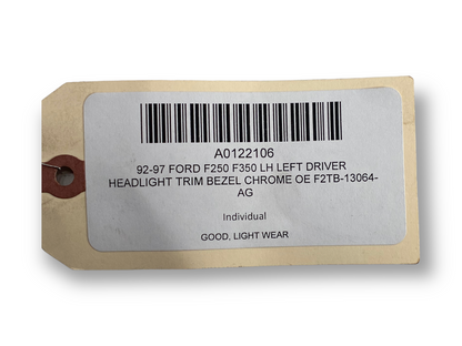 92-97 Ford F250 F350 LH Left Driver Headlight Trim Bezel Chrome OE F2TB-13064-AG
