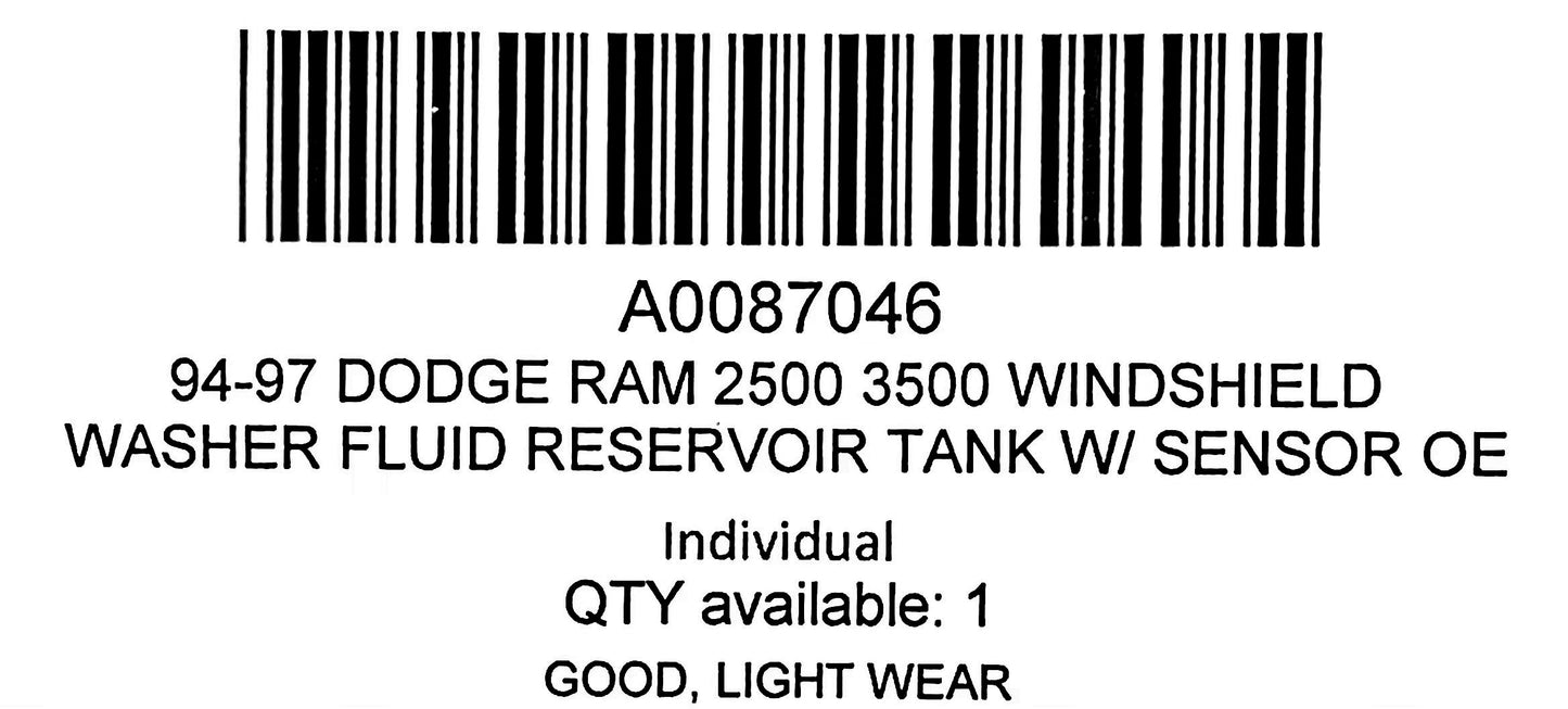 94-97 Dodge Ram 2500 3500 Windshield Washer Fluid Reservoir Tank W/ Sensor OE