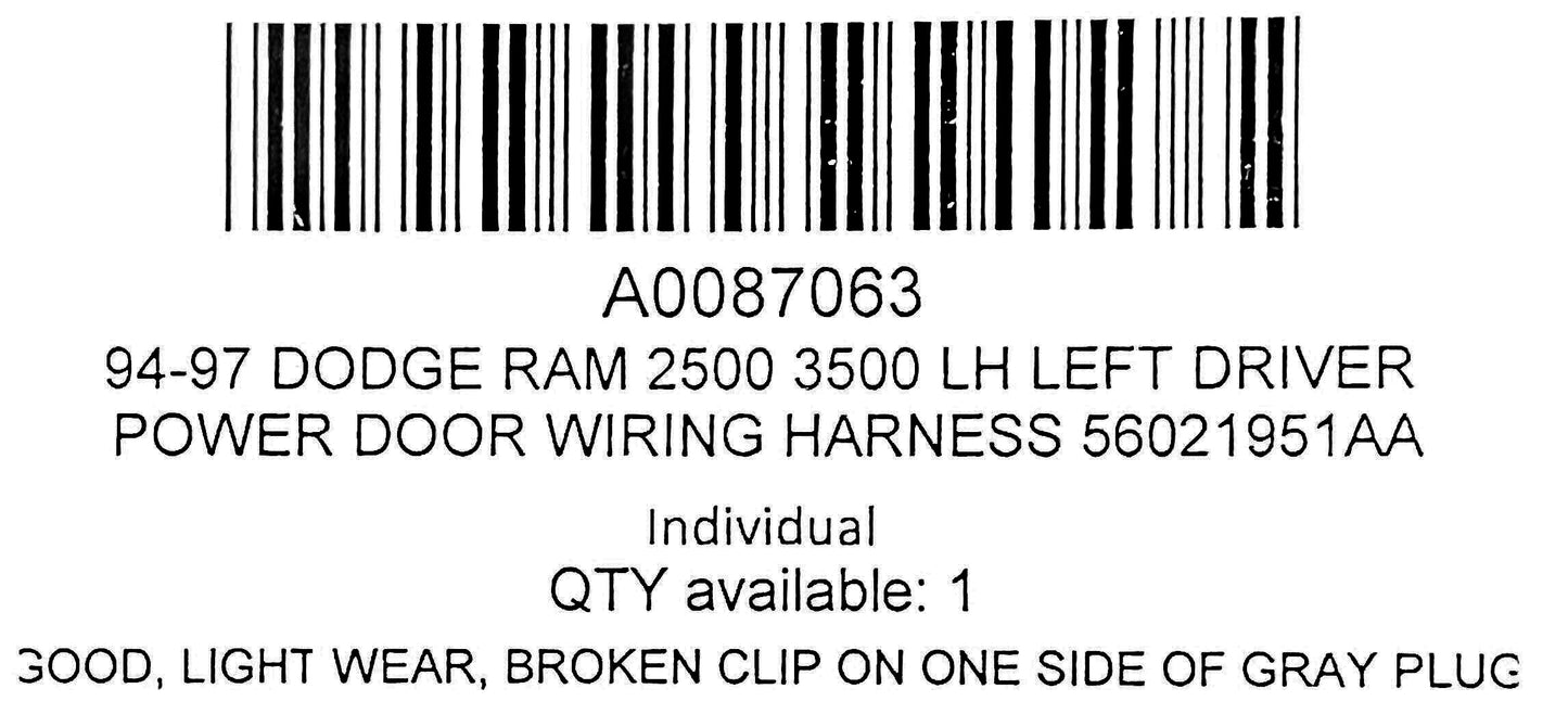 94-97 Dodge Ram 2500 3500 LH Left Driver Power Door Wiring Harness 56021951AA